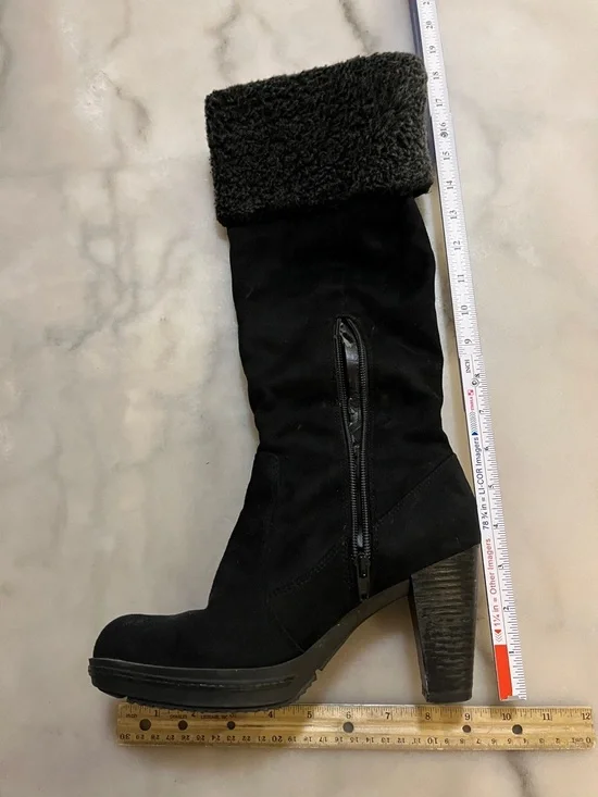 Naturalizer Black Faux-Sherling Faux Suede Heeled Boots - Picture 6 of 8